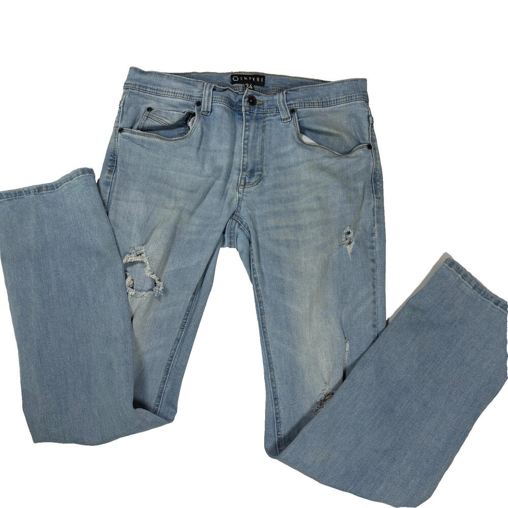 Empyre Distressed Light Wash Jeans Men 34x32 Straight Fit Casual Ripped Denim